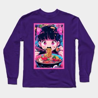 Cute Anime Girl |  Ramen Noodles | Hentaii Chibi Kawaii Design Long Sleeve T-Shirt